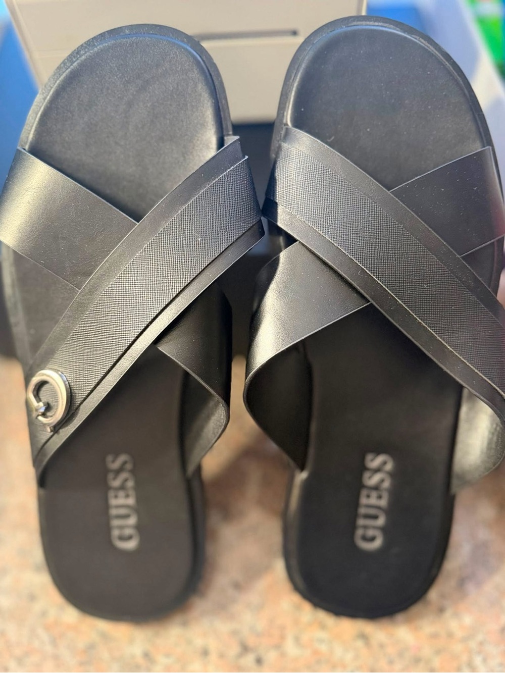 GUESS Black Men's Crisscross Slide Sandals